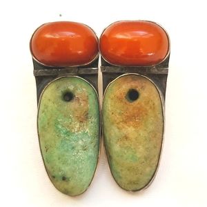 Amber & Turquoise Sterling Earrings Statement Pieces